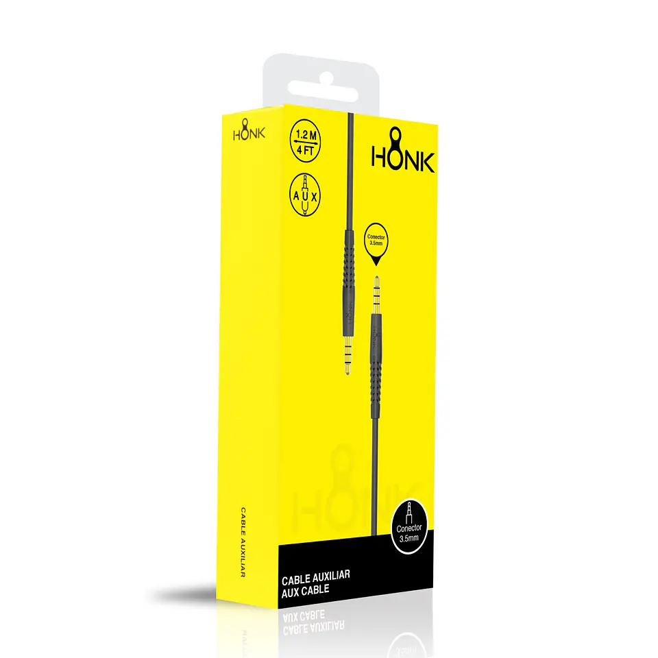 Cable Auxiliar 1.2mt Honk Jack 3.5 Plug Negro 4p 2
