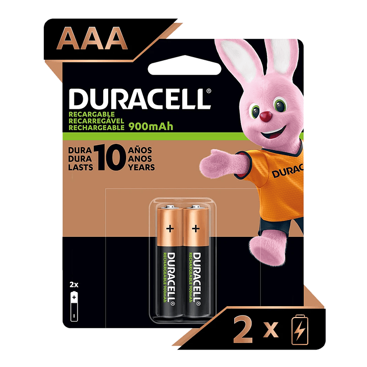 Pack 2 Pilas AAA Recargables Duracell 900mAh 1