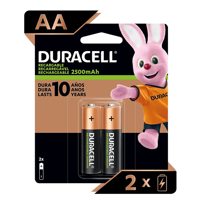 Pack 2 Pilas AA Recargables Duracell 2500mAh 1