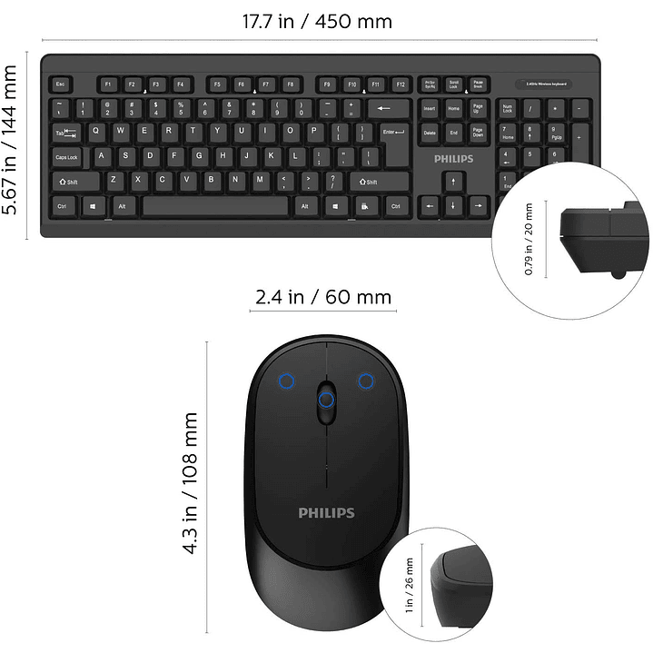 Kit Combo Teclado y Mouse Inalambrico Philips C324 3