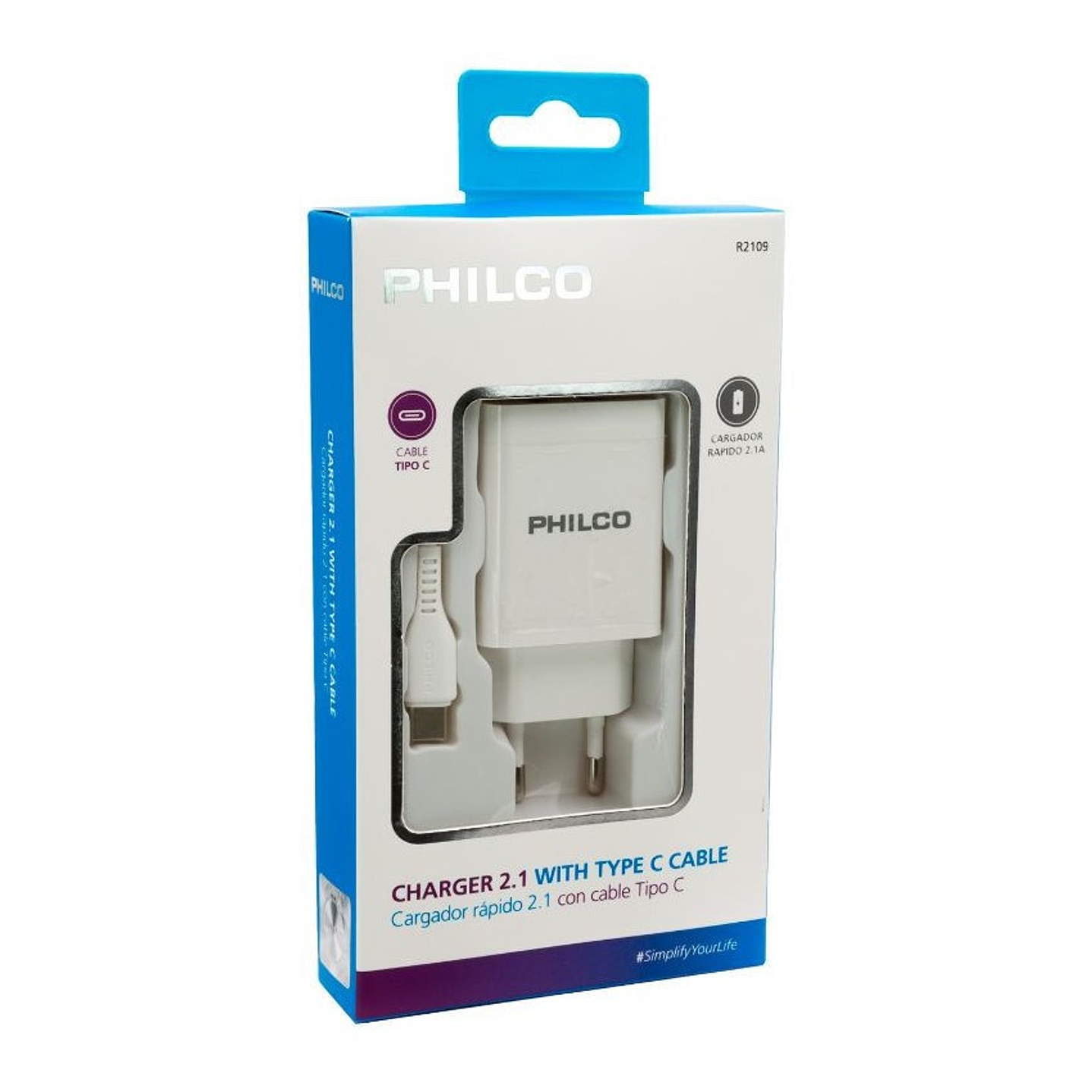 Cargador Pared y Cable Tipo C Philco 2.1A 1