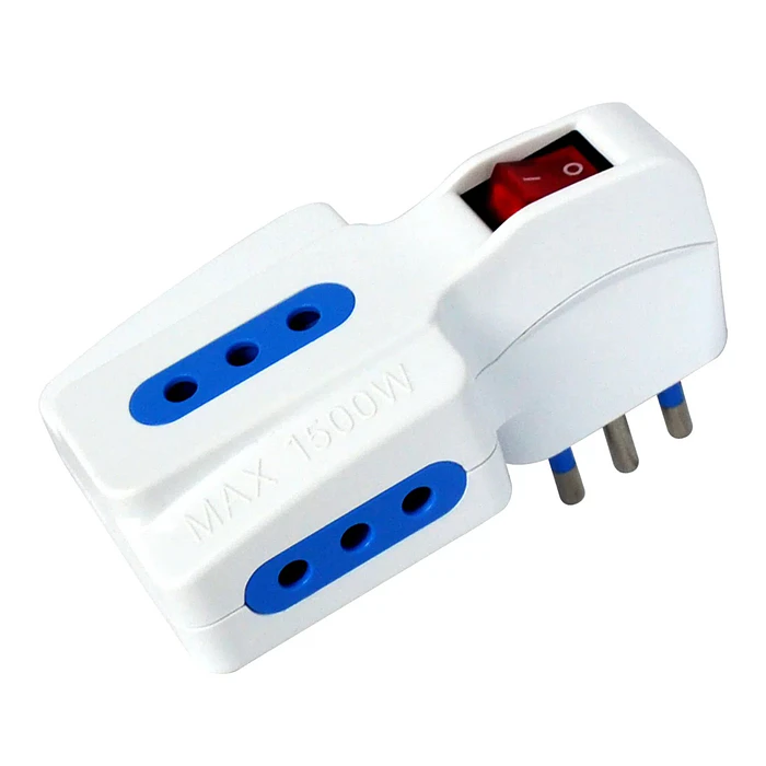 Adaptador Triple Frontal Schuko Con Interruptor | Color Blanco | 16 A   250 V