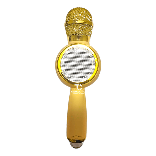 Microfono Karaoke TWS BT con luz Disco Dorado
