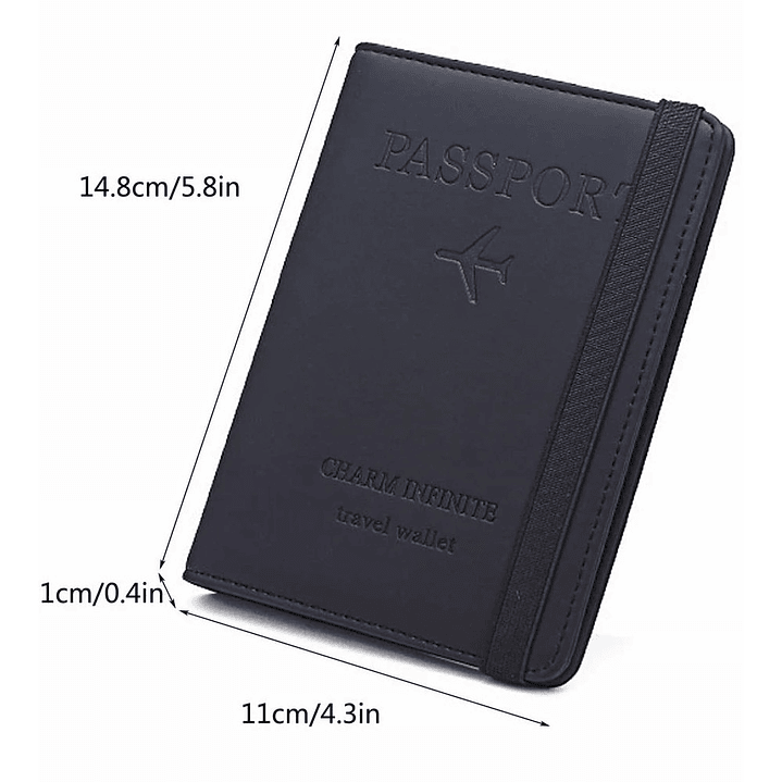 Estuche Porta Pasaporte Funda Protectora Rfid Negro 5