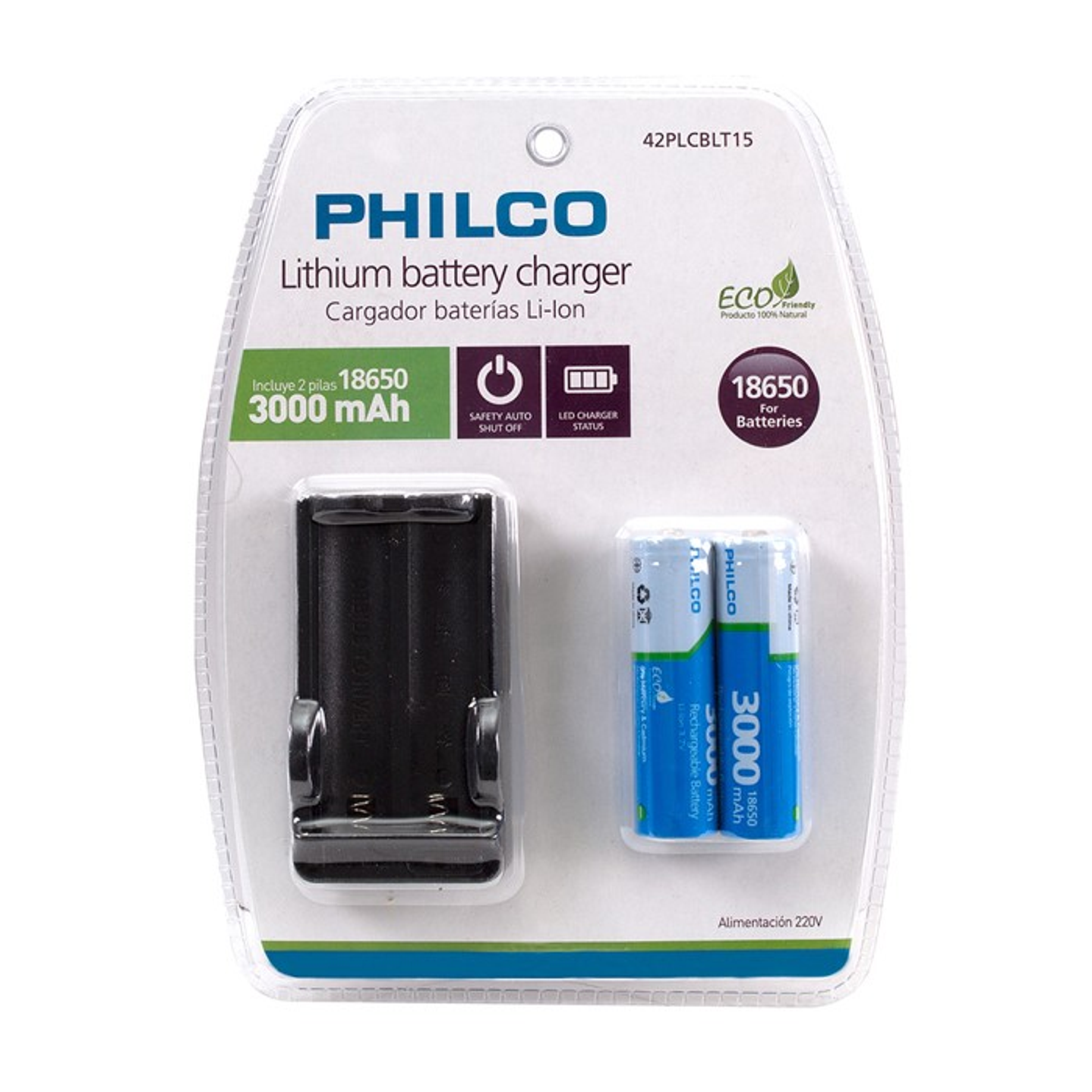 Cargador Pilas Philco con 2 pilas 18650 2