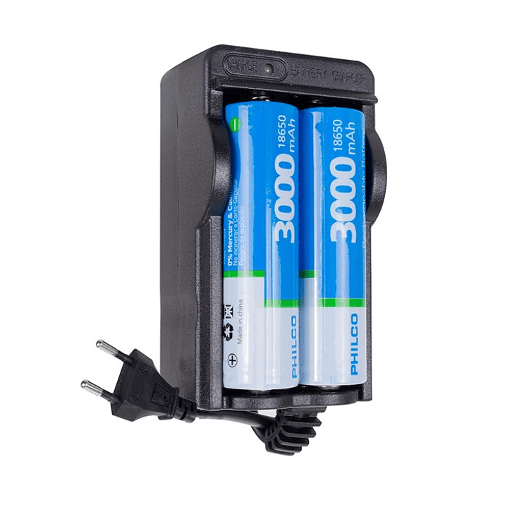 Cargador Pilas Philco con 2 pilas 18650 3