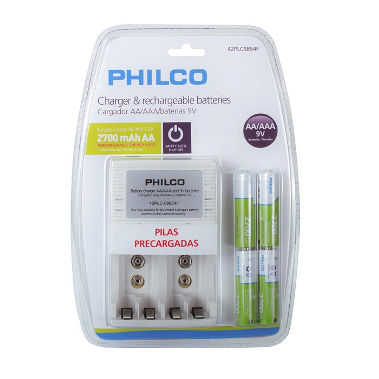 Pack Cargador con 4 pilas AA Philco 2700mha 1