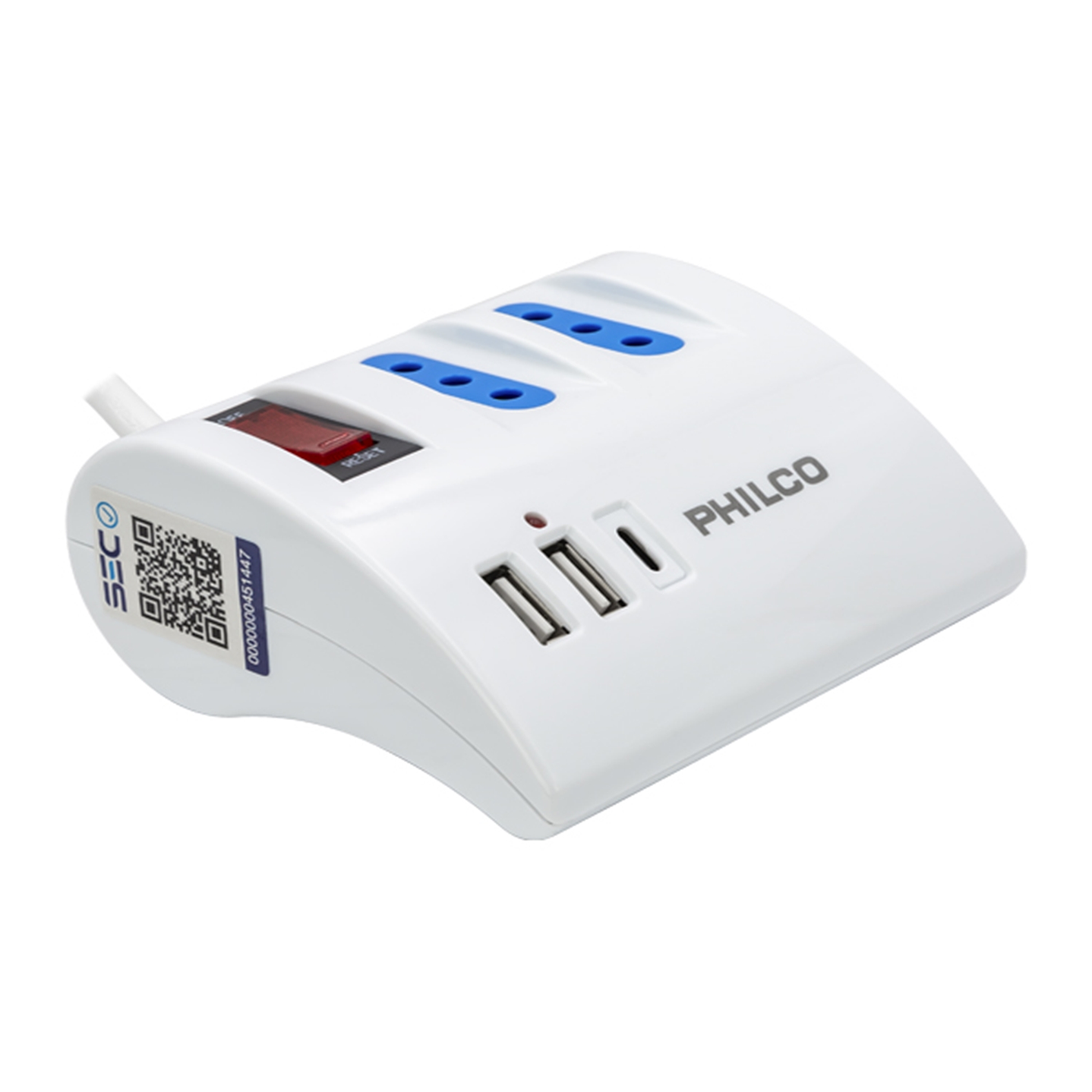 Alargador Extension Philco 3 POS 2 USB 1 Tipo C Blanco 3