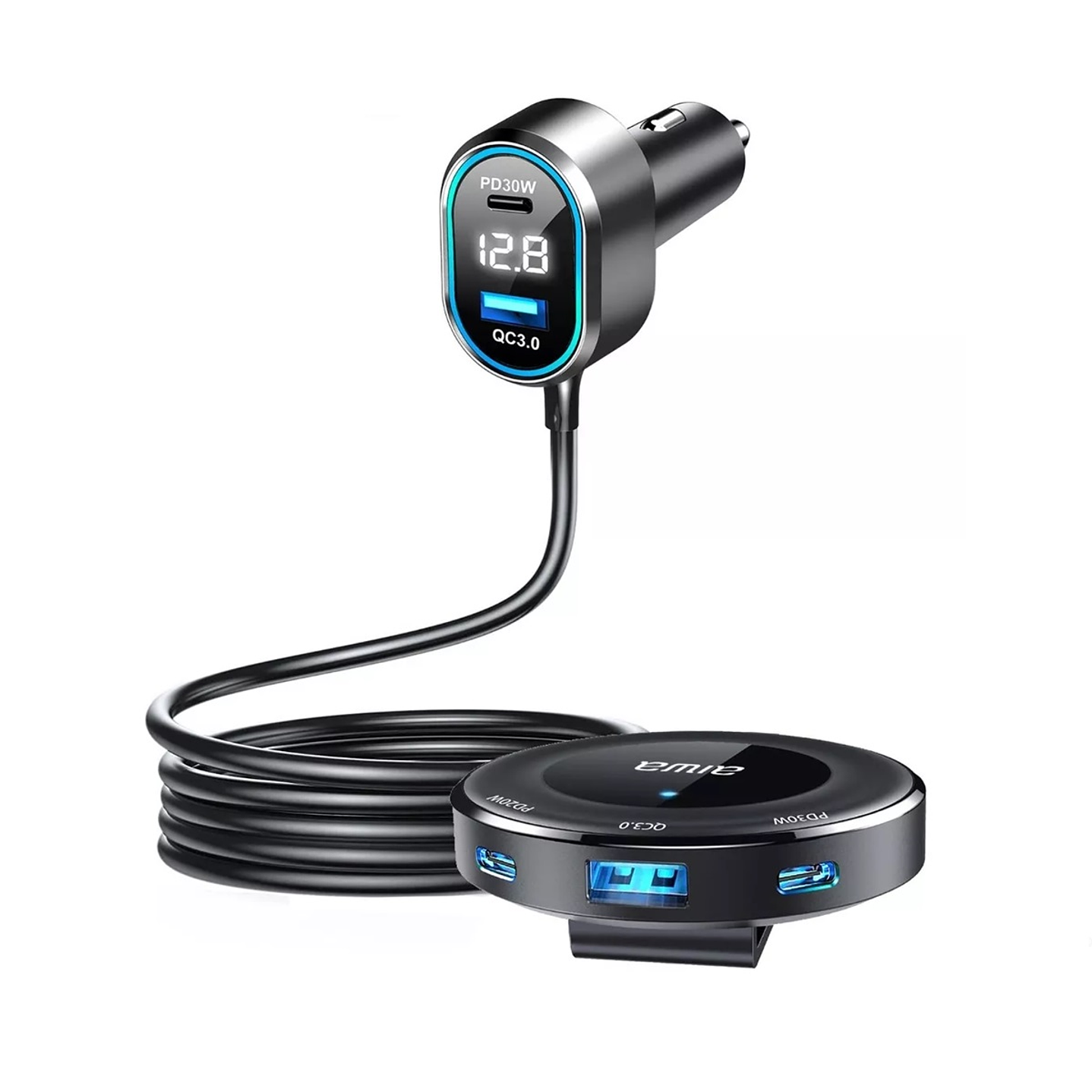 Cargador Aiwa Usb Rápido Auto Extensión Pasajeros Traseros 1