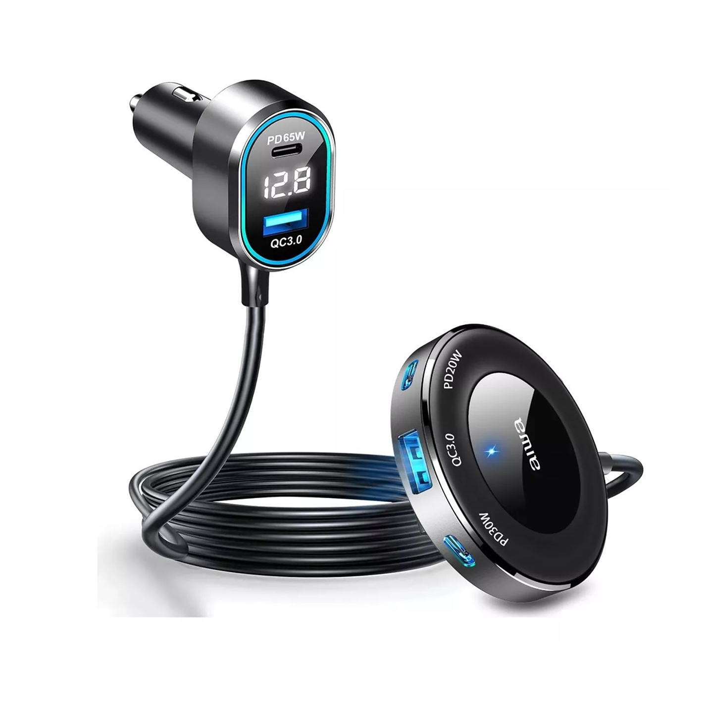 Cargador Aiwa Usb Rápido Auto Extensión Pasajeros Traseros 2