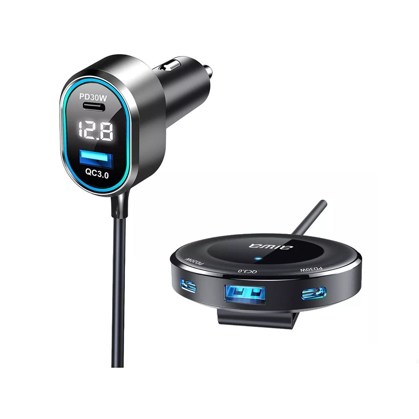 Cargador Aiwa Usb Rápido Auto Extensión Pasajeros Traseros 3