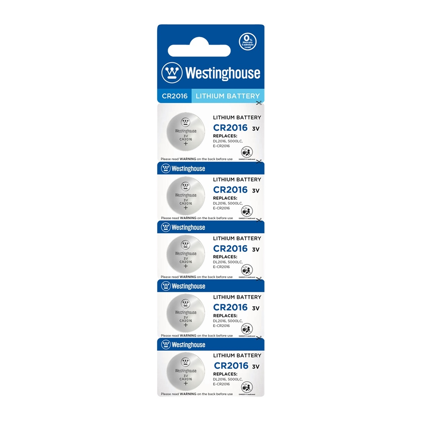 Pack 5 Pilas Cr2016 Tipo Botón Westinghouse 1