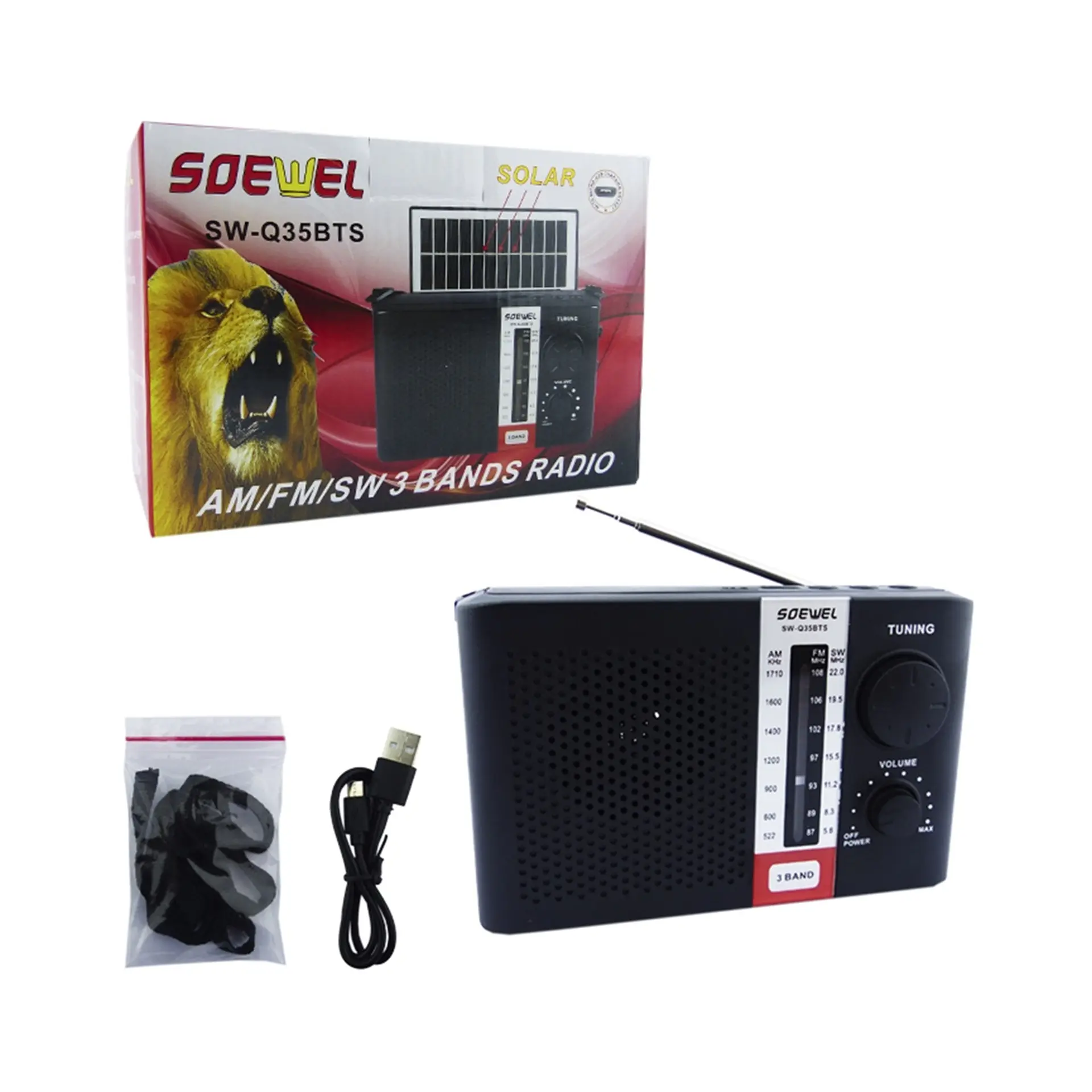 Radio Solar AM/FM 3 Bandas Recargable SW-Q35BTS 3