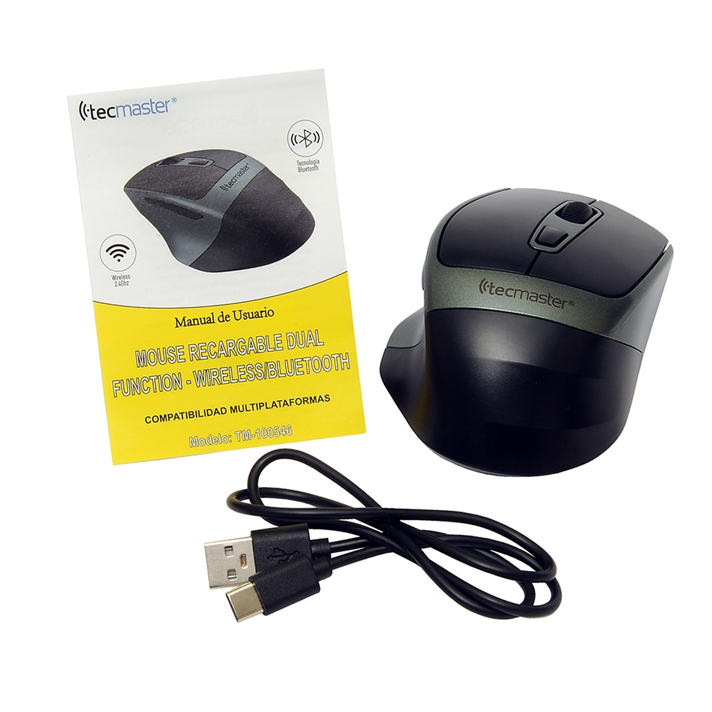 Mouse Tecmaster Dual Bluetooth Recargable Inalámbrico Verde 5