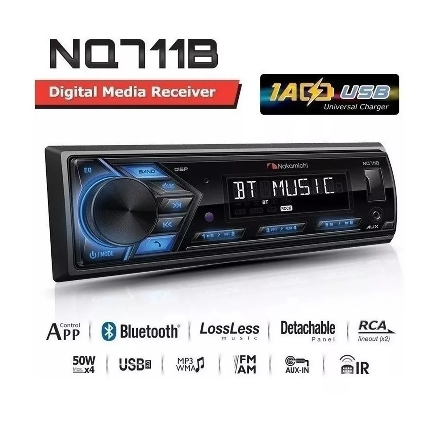 Radio Auto Nakamichi NQ711B Usb y bluetooth Negro 6