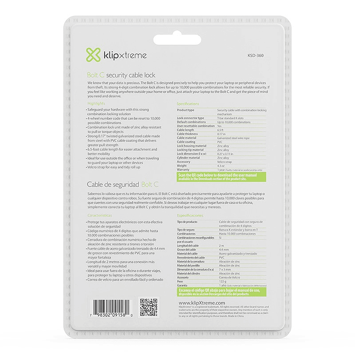 Candado Seguridad Notebook Bolt C Clave Klip Xtreme 7