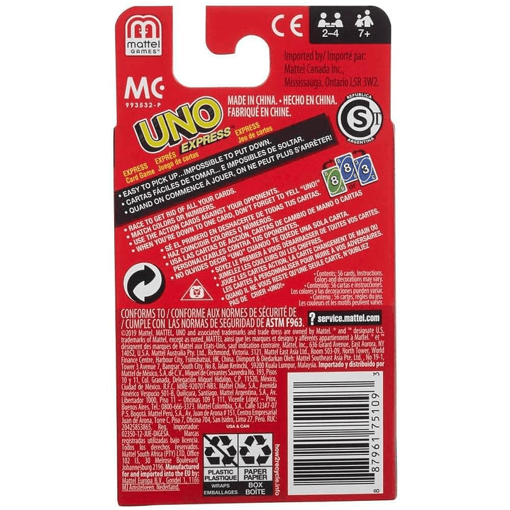 Juego De Cartas Uno Express Mattel Games 5
