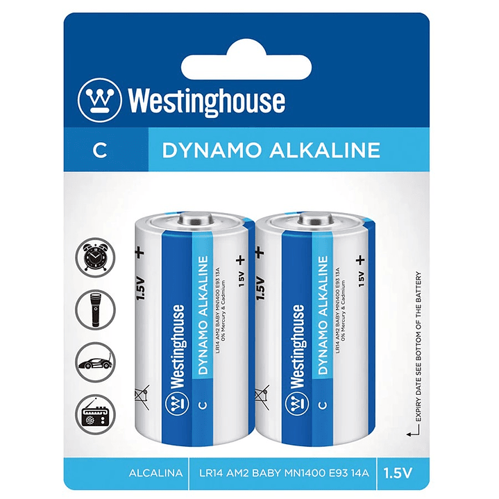 Pack 2 Pilas Dynamo Alcalina C Westinghouse 1