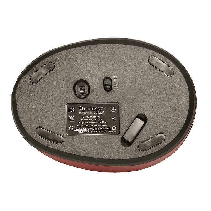 Mouse Ergonómico Tecmaster Inalámbrico Recargable Negro/Rojo 3
