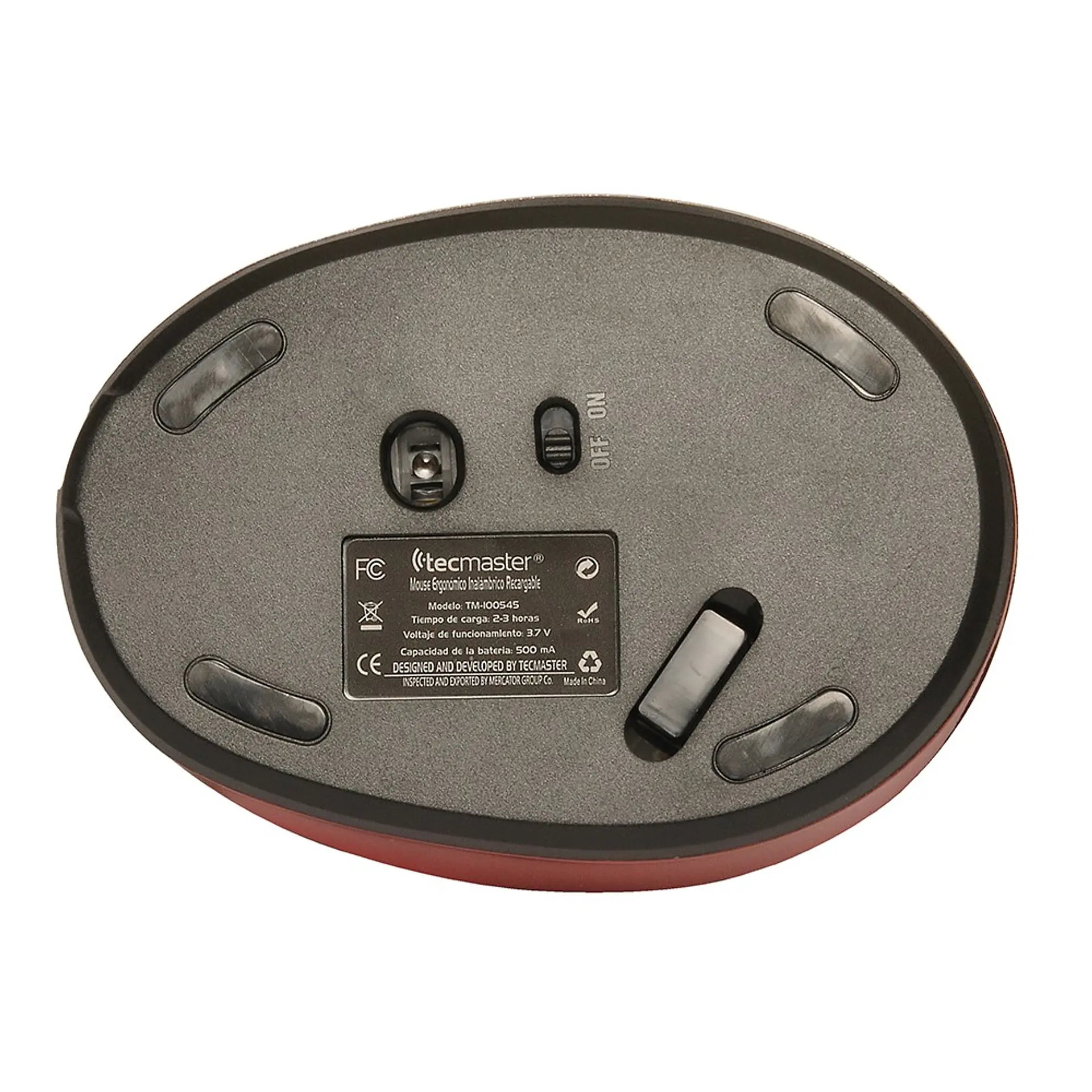 Mouse Ergonómico Tecmaster Inalámbrico Recargable Negro/Rojo 3