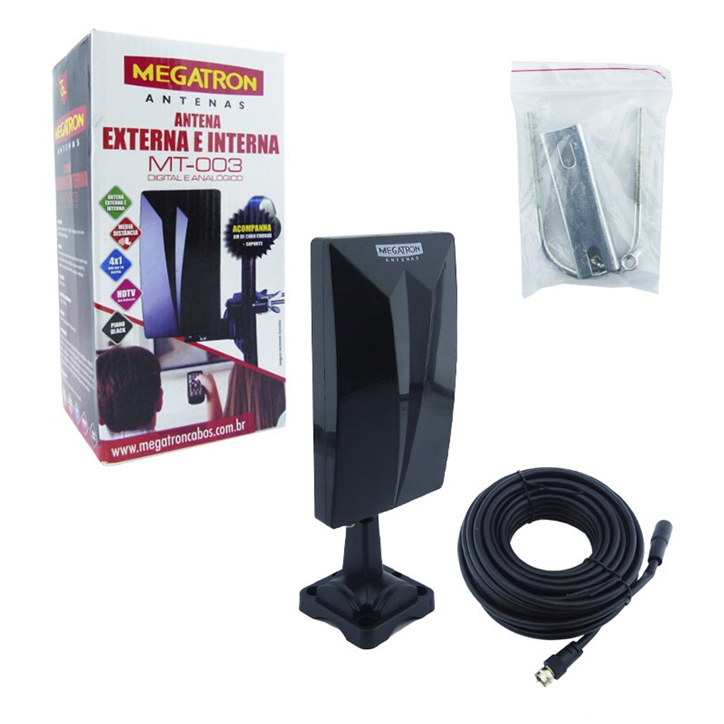 Antena TV Digital HDTV Megatron TVD con Cable 8mt 2