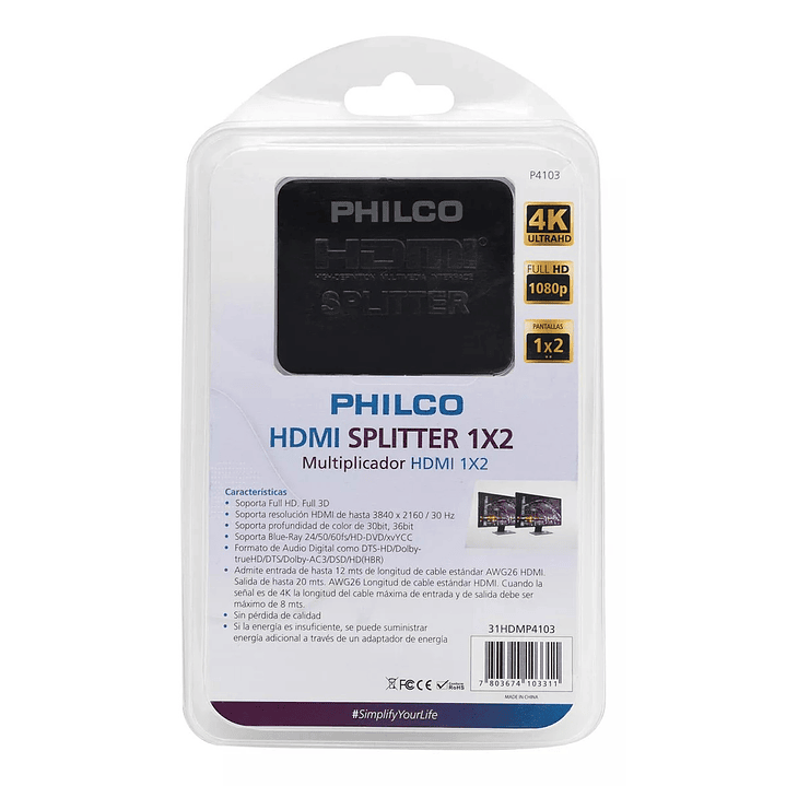 Splitter Divisor Hdmi Philco 1x2  4