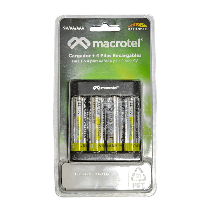 Pack Cargador USB-C con 4 pilas AA Macrotel 2300mha 1