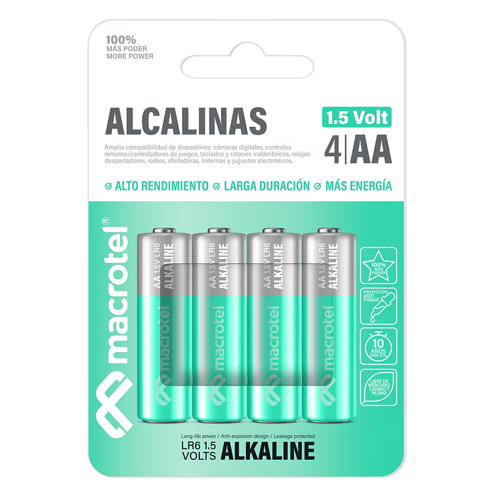 Pack 4 Pilas AA Alcalinas Macrotel  1