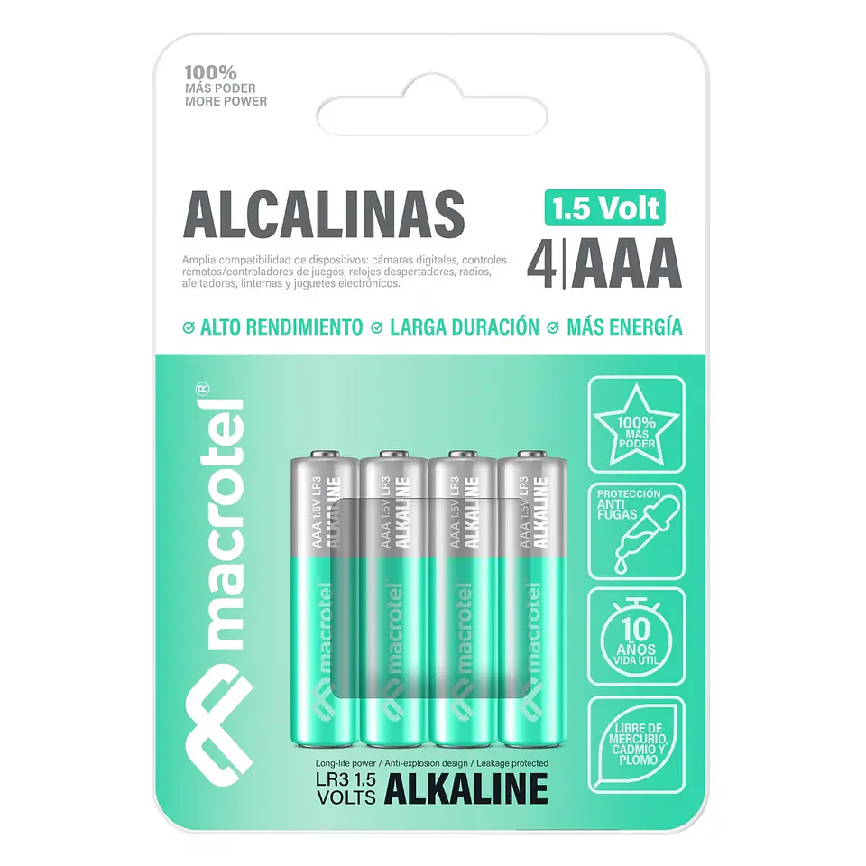 Pack 4 Pilas AAA Alcalinas Macrotel  1