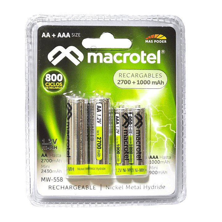 Pack 2+2 Pilas Recargables Macrotel AA y AAA 4un 1