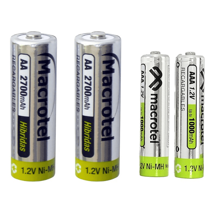 Pack 2+2 Pilas Recargables Macrotel AA y AAA 4un 2