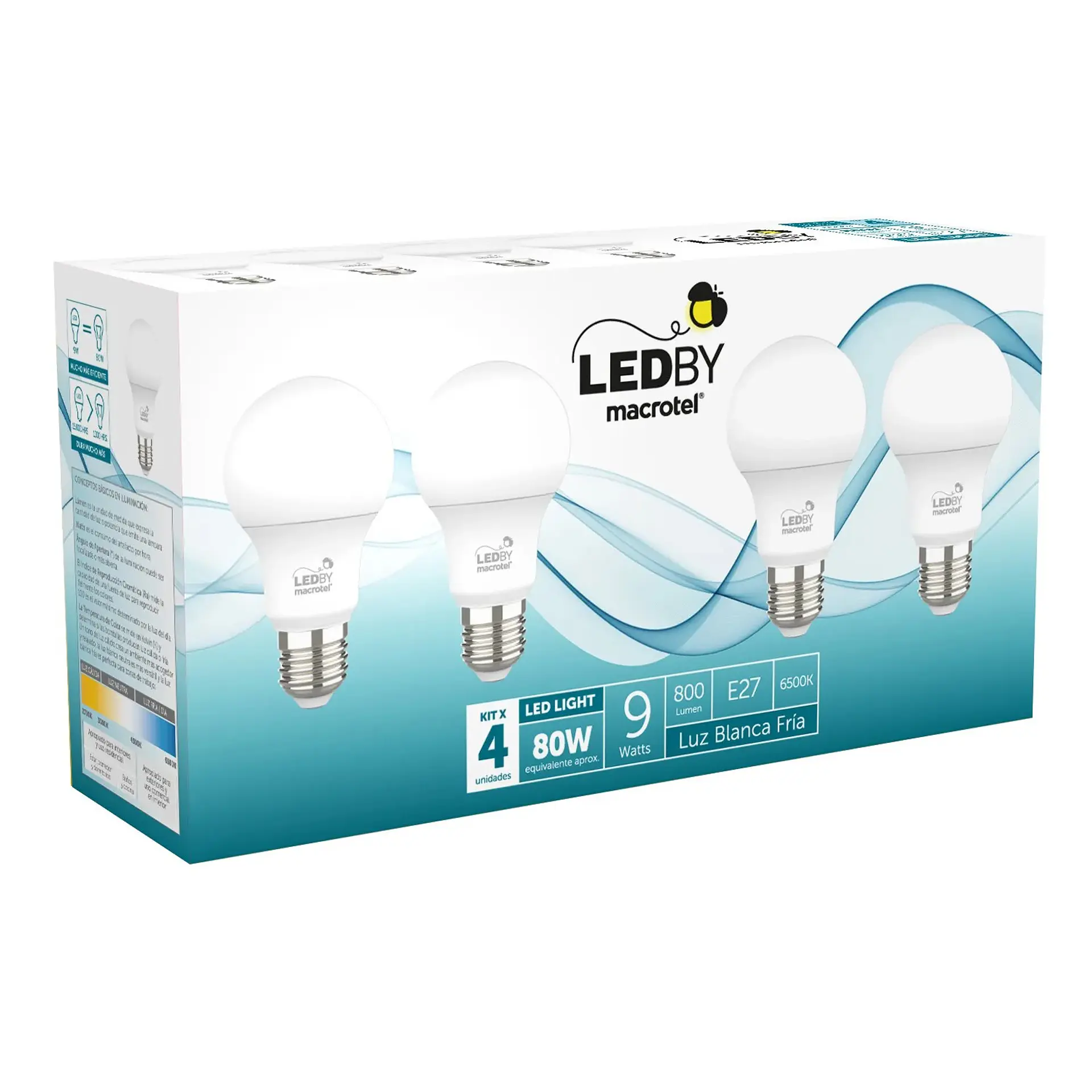 Pack 4 Ampolletas Led Macrotel E27 9w 6500K Luz Fría 2