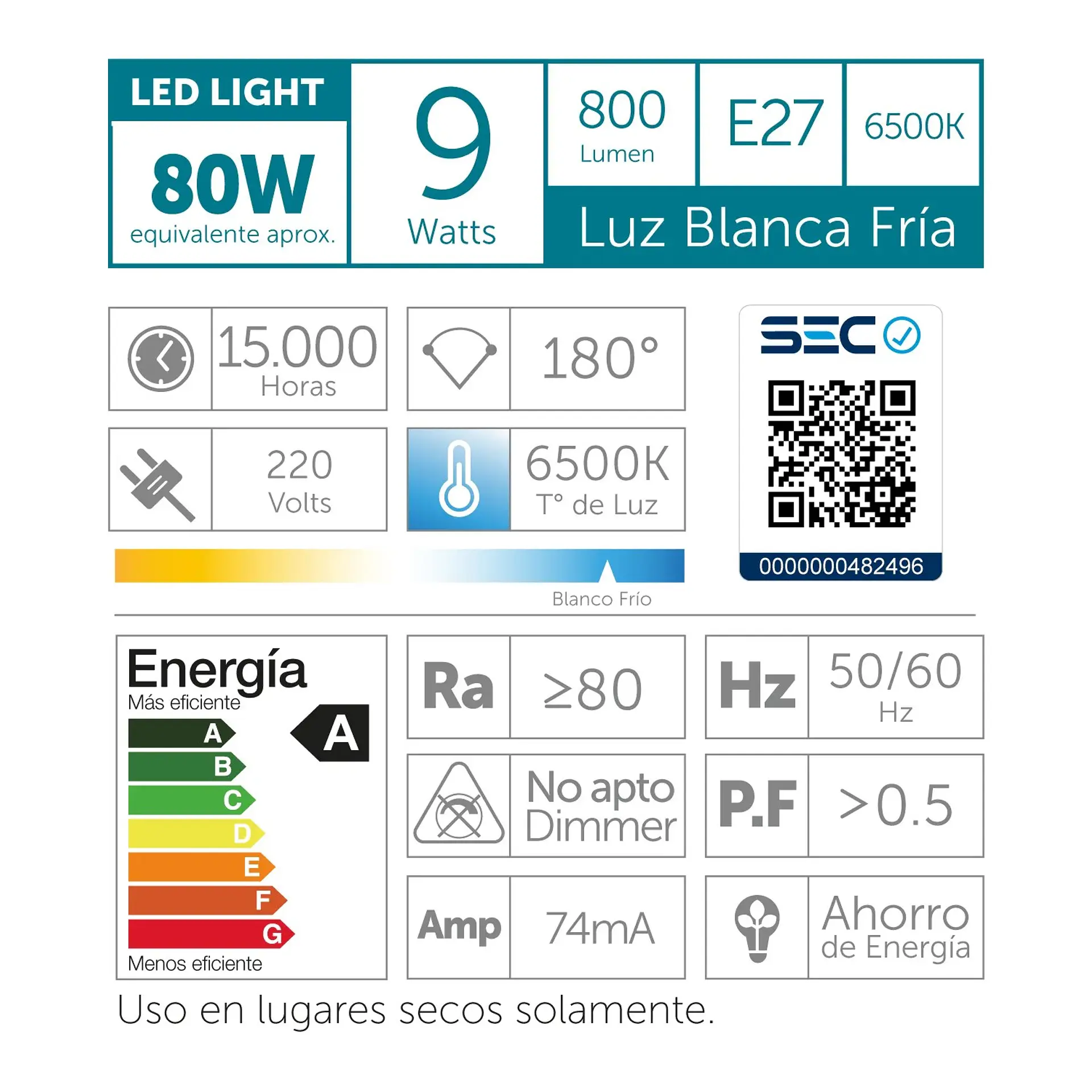 Pack 4 Ampolletas Led Macrotel E27 9w 6500K Luz Fría 3