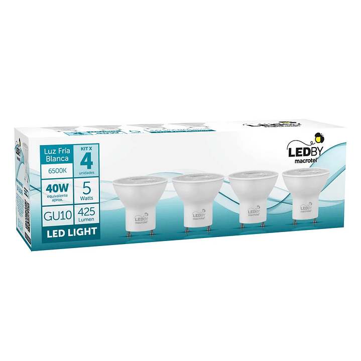 Pack 4 Ampolletas Led Macrotel GU10 5w 6500K Luz Fría 2
