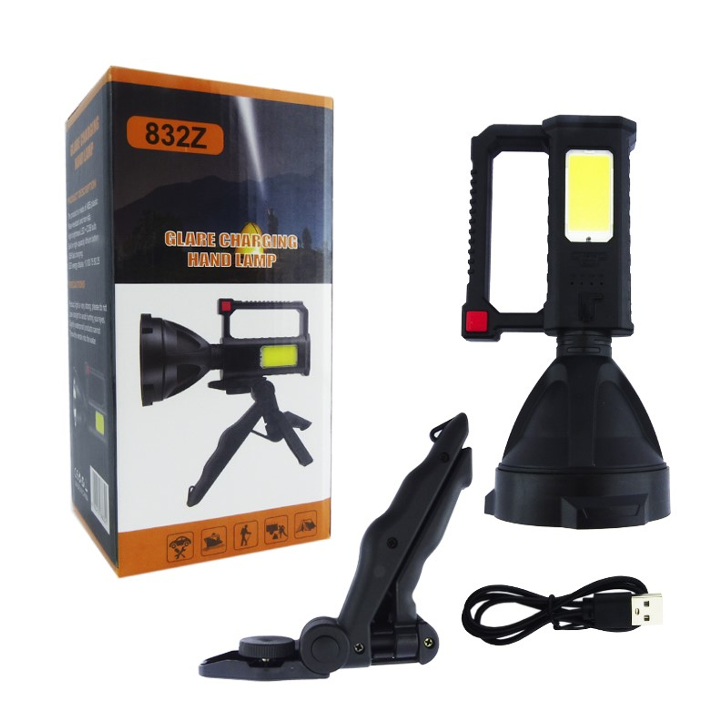 Linterna LED Con Trípode 1 Led + 1 led COB Recargable Usb  10