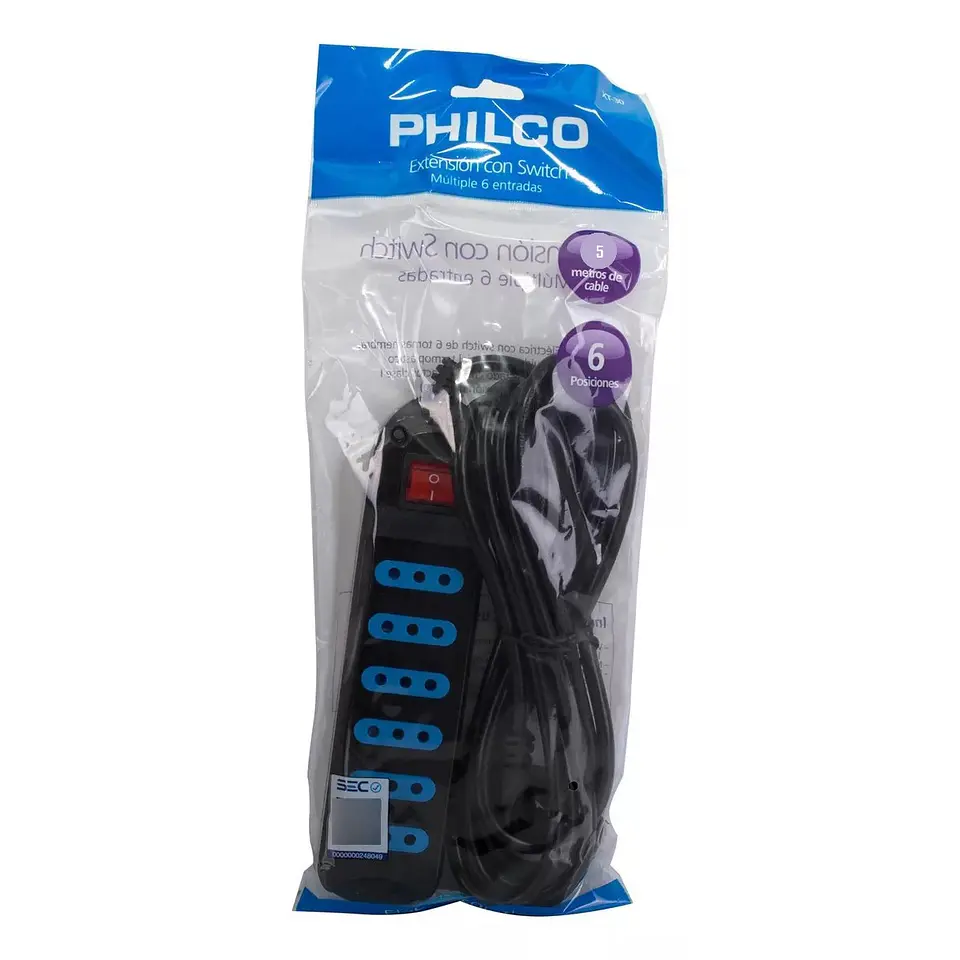 Alargador Eléctrico Philco XT30 5 Mts 6 Pos Negro 5