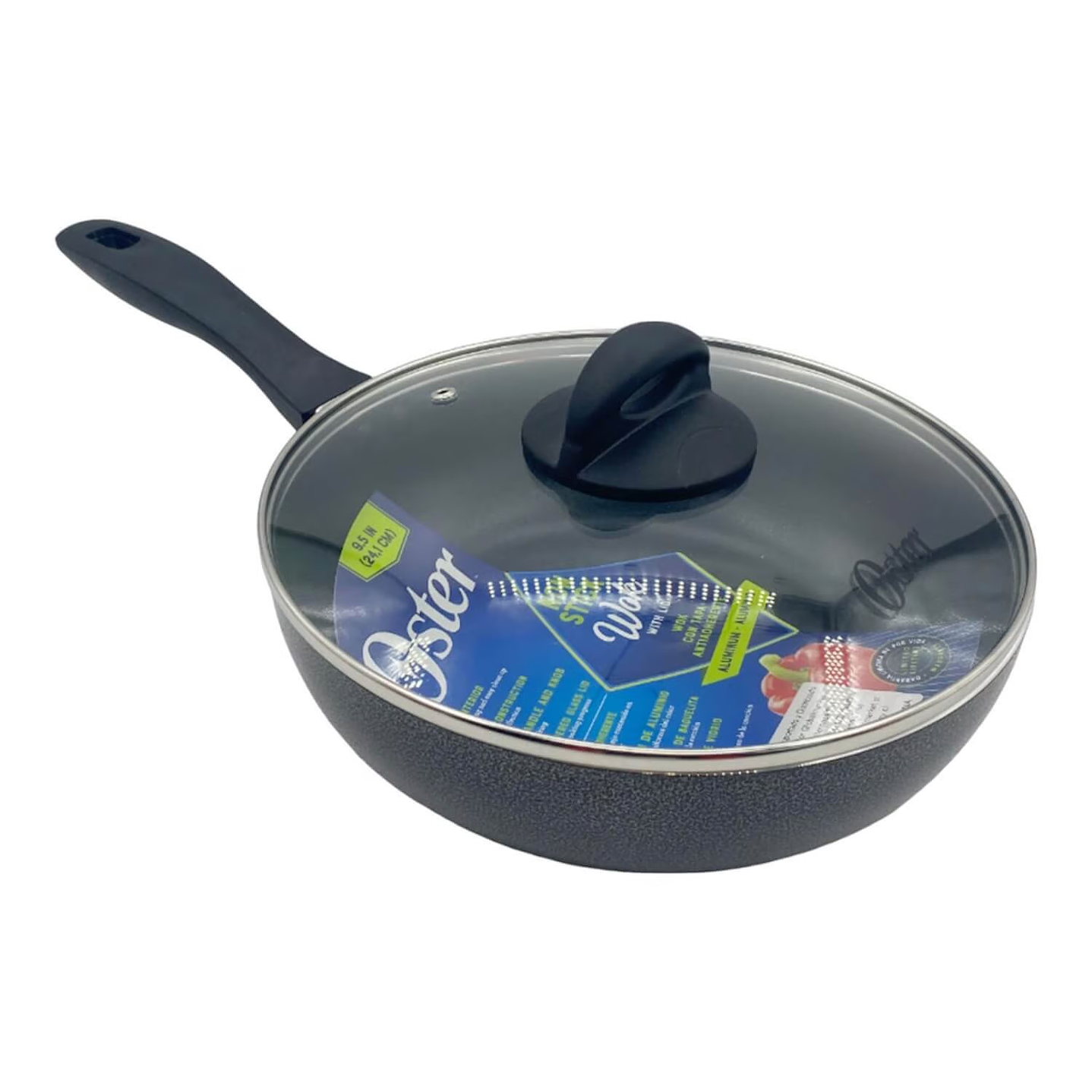 Sartén Wok Aluminio Con Tapa Oster 26 Cm Bastone 1