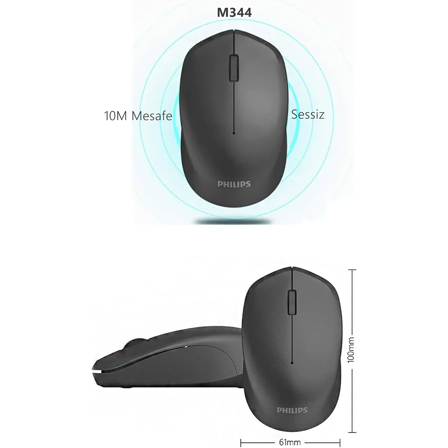Mouse Inalámbrico Philips M344 Negro 5