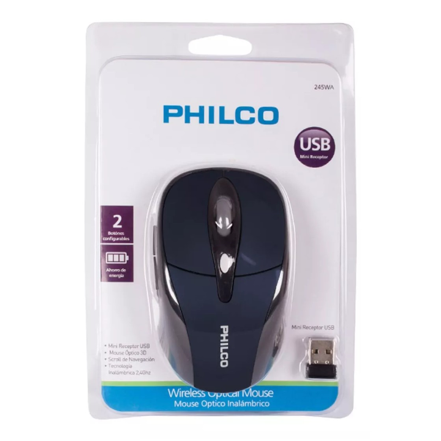 Mouse Óptico Inalámbrico Philco 245WA Azul 3