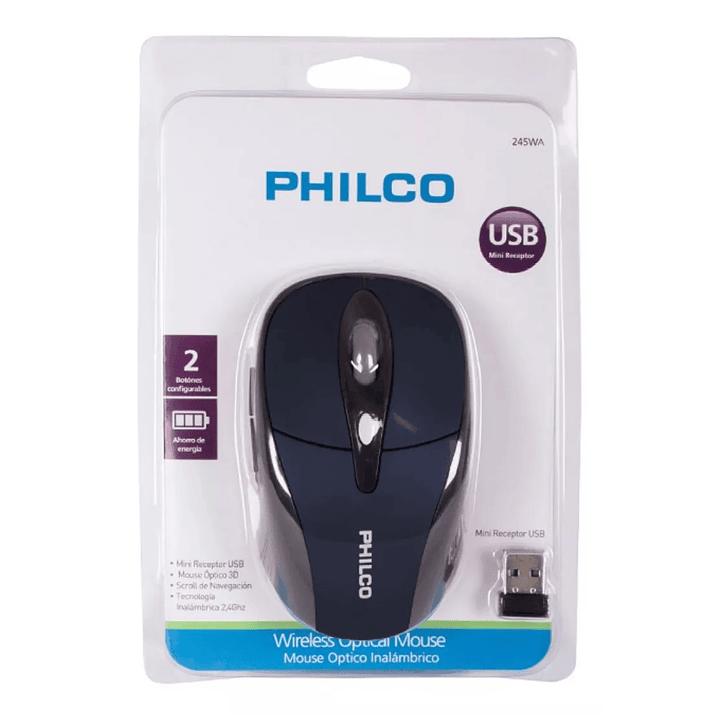Mouse Óptico Inalámbrico Philco 245WA Azul 3