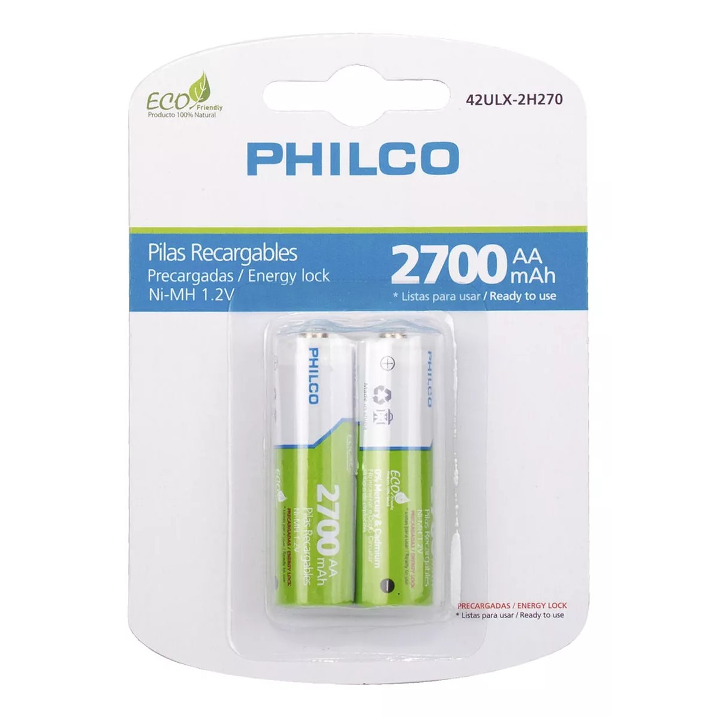Pack 2 Pilas Recargables AA Philco 2700mha 1