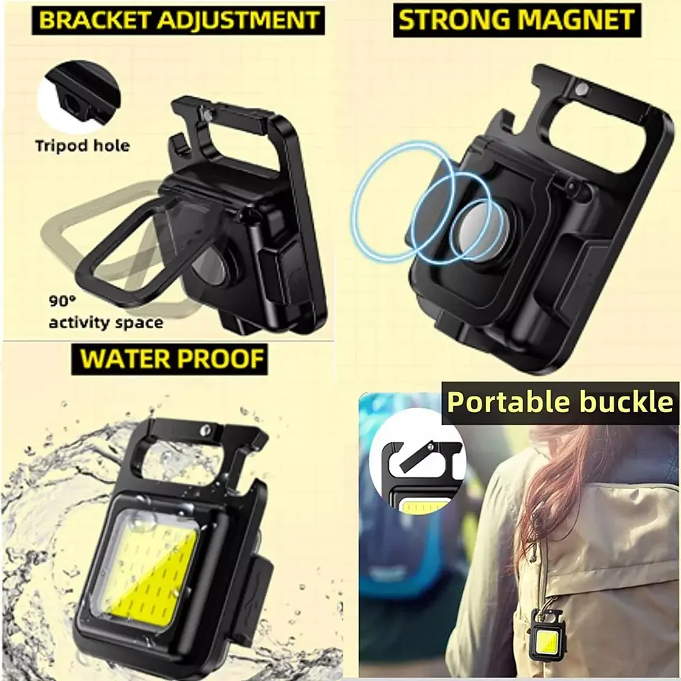 Mini Linterna Llavero Led Cob Recargable Con gancho e Imán  6