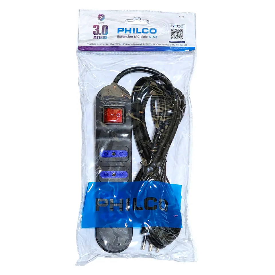 Alargador Eléctrico Philco XT53 3 Mts 4 Pos Negro 2