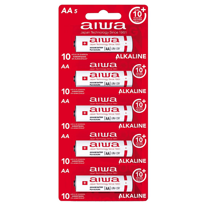 Pack 5 Pilas Alcalinas AA Aiwa LR6 Tira 2
