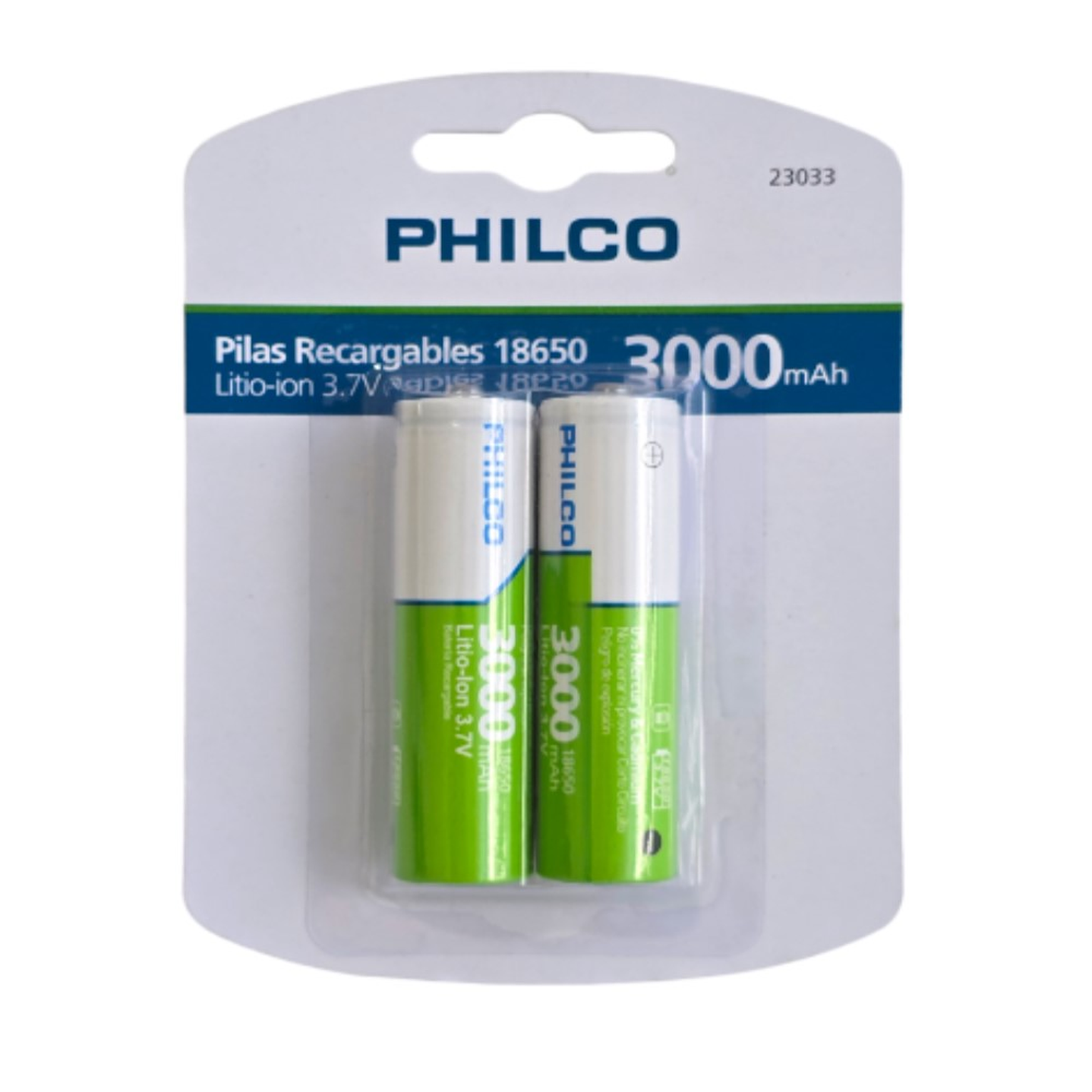 Pack 2 Pilas Recargables 18650 Philco 3000mha Litio-Ion 1