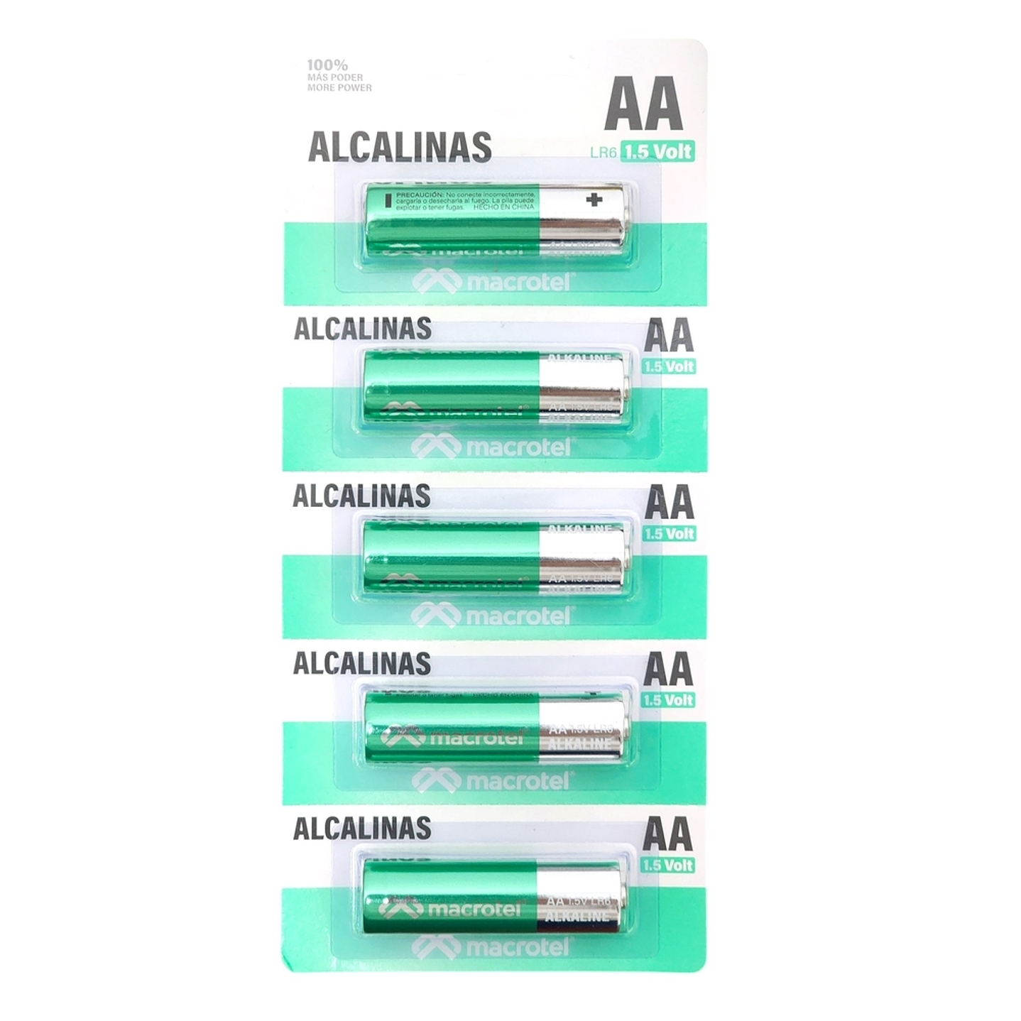 Pack 5 Pilas Alcalinas AA Prepicadas 1.5 Volt Macrotel 1