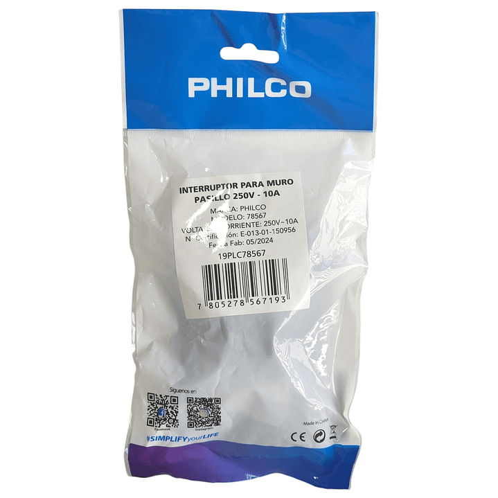 Interruptor Conmutador Escala o Pasillo Philco (9/24) Blanco 3