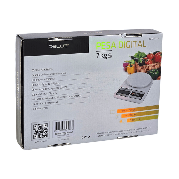 Balanza Pesa de Cocina Digital 7 kg Dblue DBPDWS33W 2