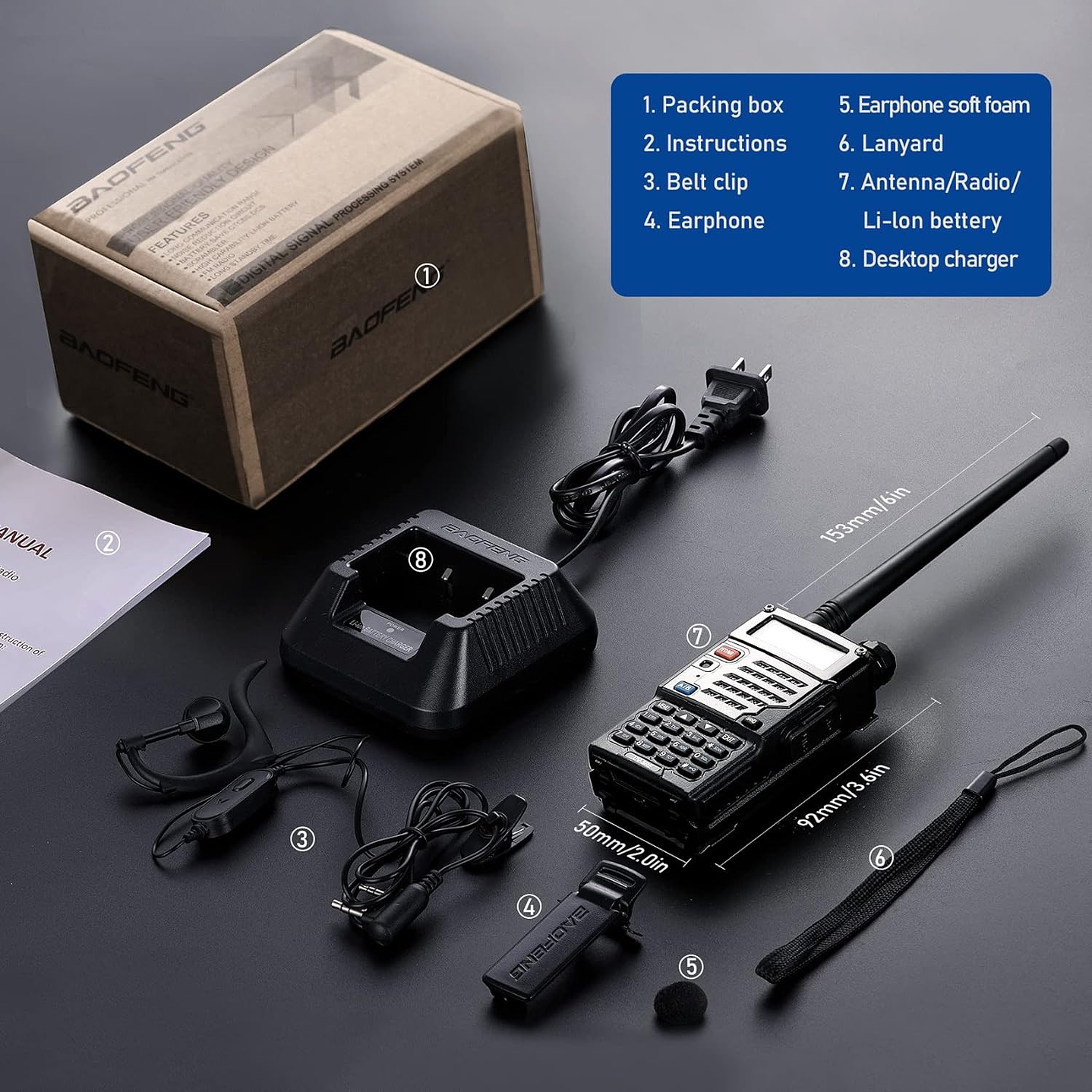 Radio Transmisor VOX Baofeng UV-5RE Negro c 7