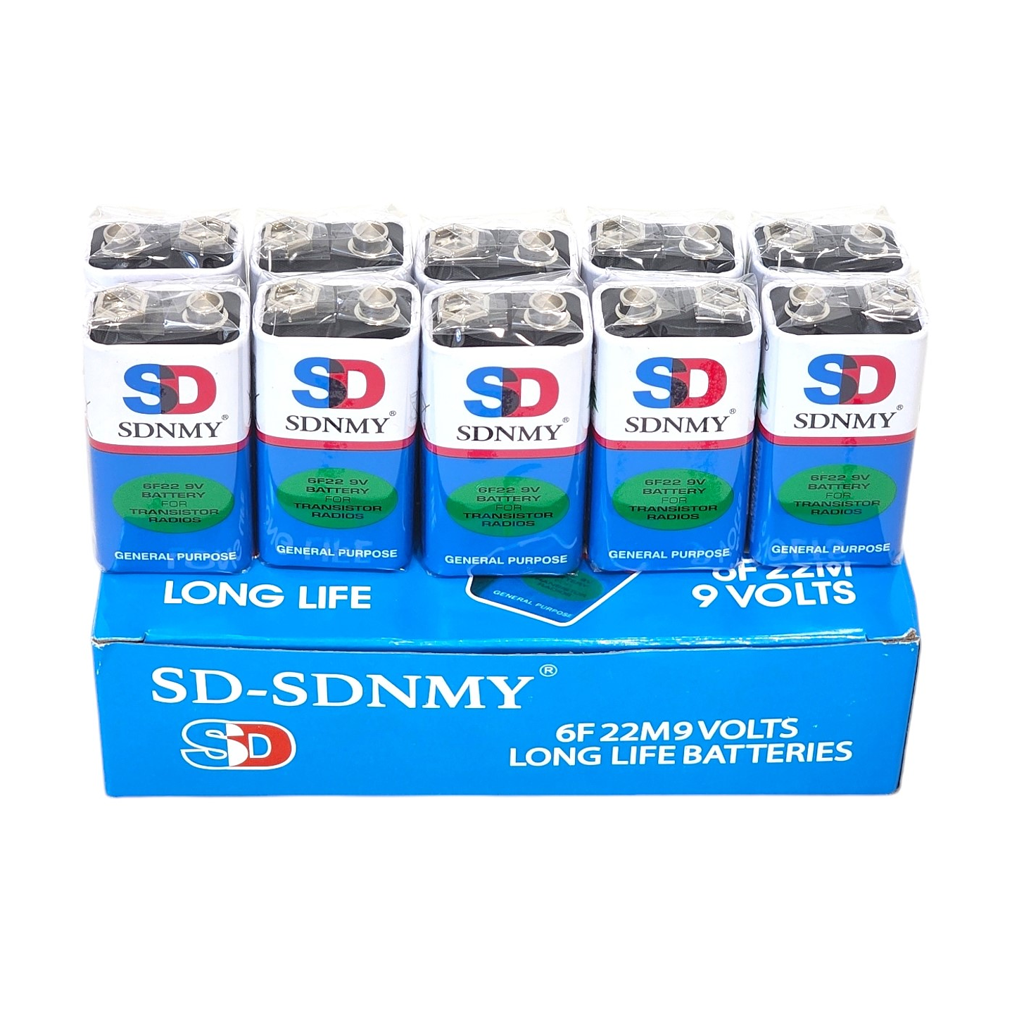 Pack de 10 Baterías 9V SD-SDNMY Long Life 6F22 3